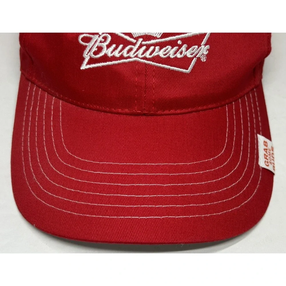 Budweiser‎ Grab Some Buds Hat Adjustable Baseball Cap K-Products Red EUC